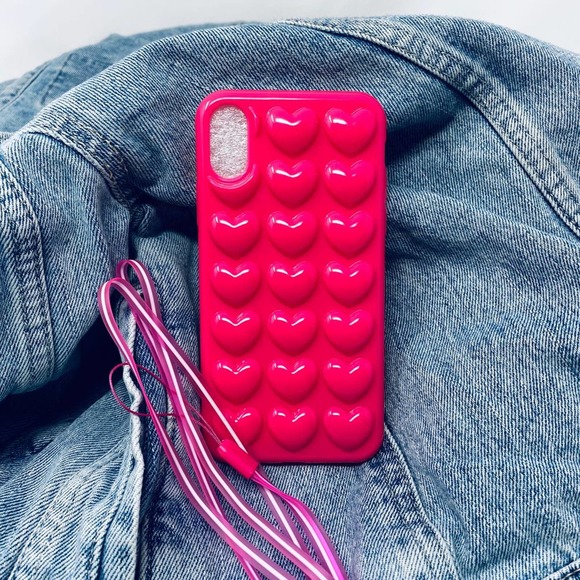 iPhone 7/8 Plus Case Hot Pink 3D Heart Print Cover - Picture 3 of 6
